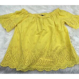 Kontrol Contemporary Women's Large Eyelet Trim Yellow Off the Shoulder Top